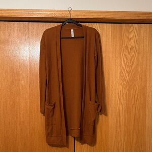 Women's Open Front Cardigan Sweater - Rust Brown
